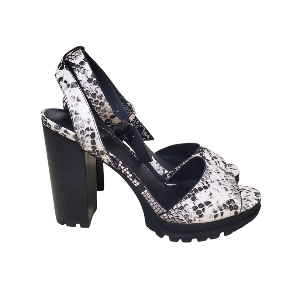 Aldo Black and White Snakeskin Slingback Block Heels